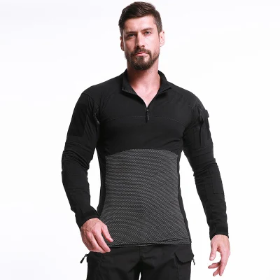 Roupa esportiva preta para esportes ao ar livre, roupa íntima térmica tática para treinamento masculino